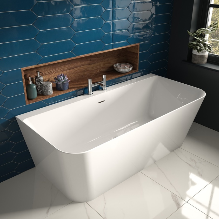 product lifestyle image of The White Space 1700mm x 800mm D Shaped Back to Wall Bath